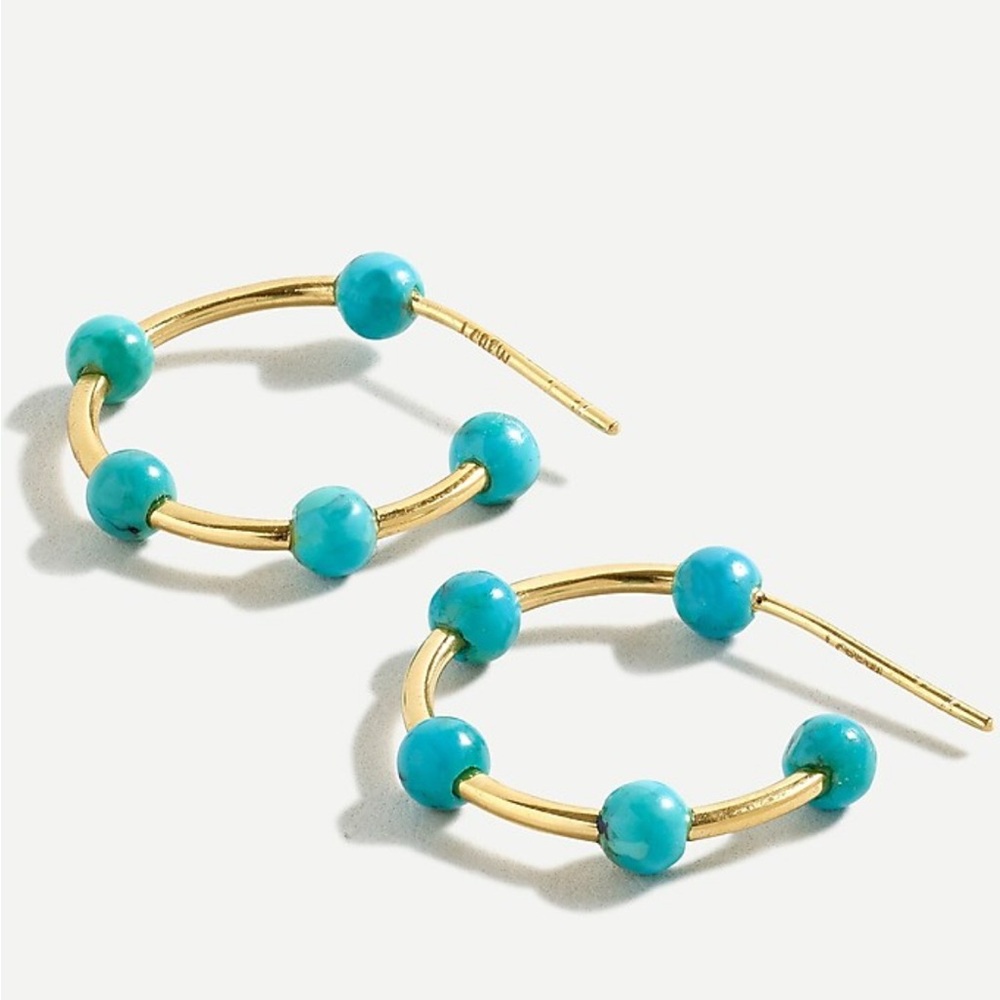 JCREW Demi-Fine Hoop Earrings with Turquoise Beads